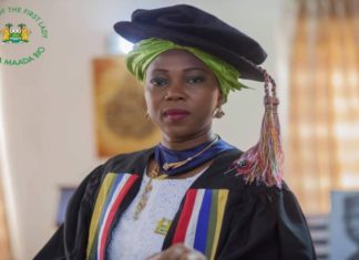 First Lady, Her Excellency, Madam Fatima Maada Bio Robed as Honorary Fellow of the West African College of Nursing First Lady, Her Excellency, Madam Fatima Maada Bio Robed as Honorary Fellow of the West African College of Nursing
